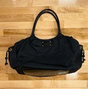 Kate Spade Stevie Black Nylon Diaper Bag with Green Polka Dot Lining
